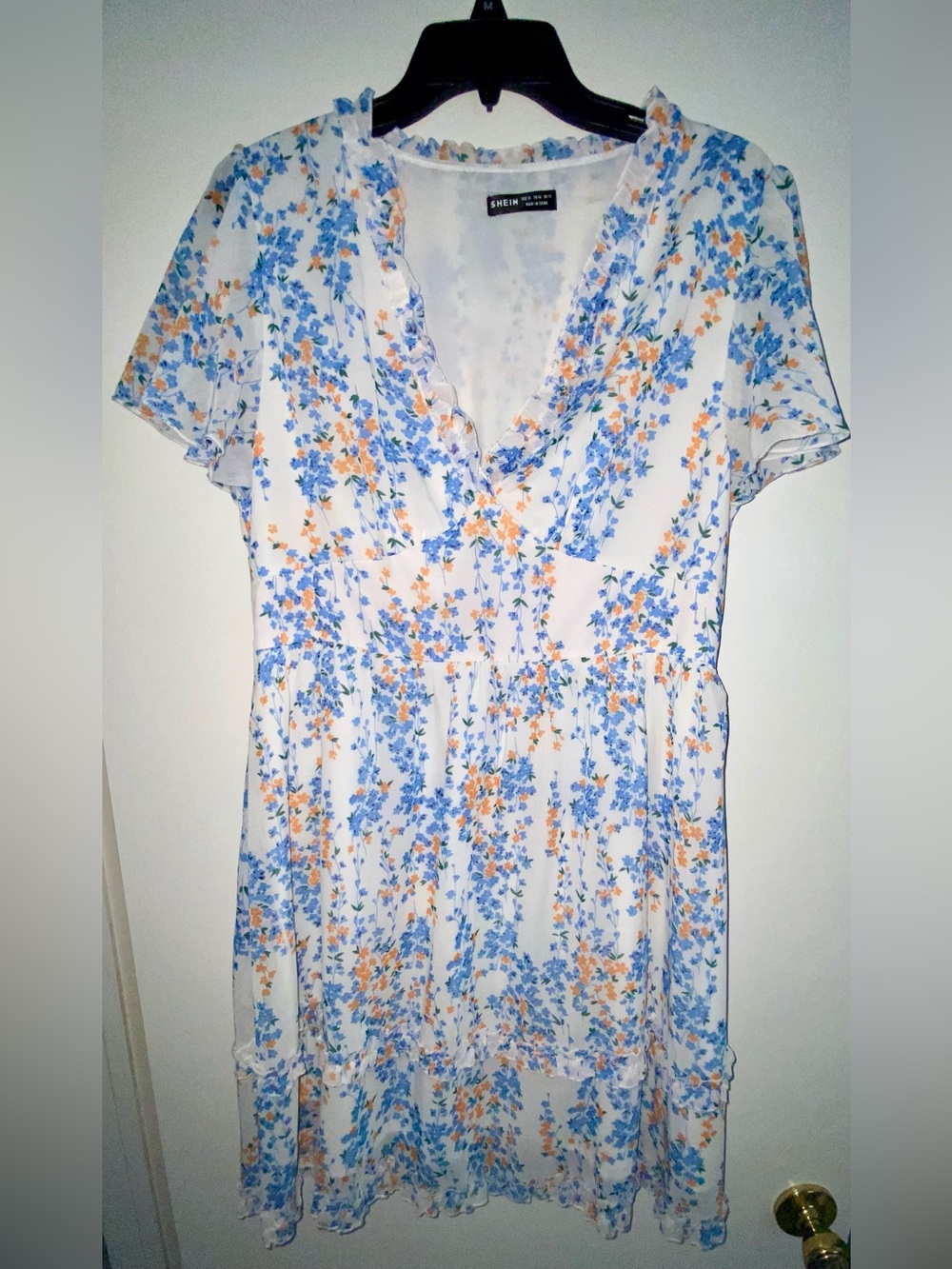 SHEIN White Floral Dress with Blue and Orange Print